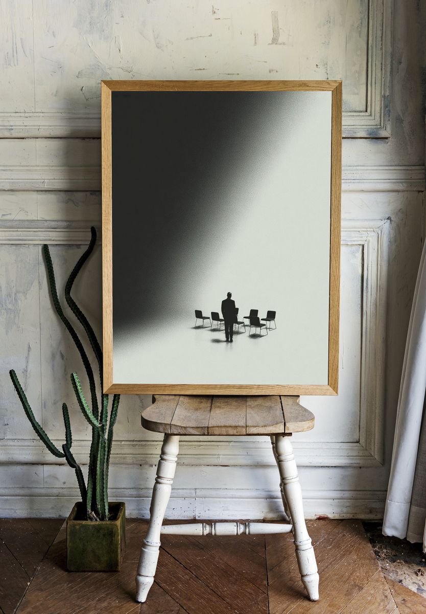 Silhouette in Meeting Room — Minimalist Print. — room view 1