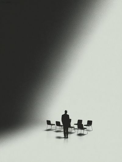 Silhouette in Meeting Room — Minimalist Print.