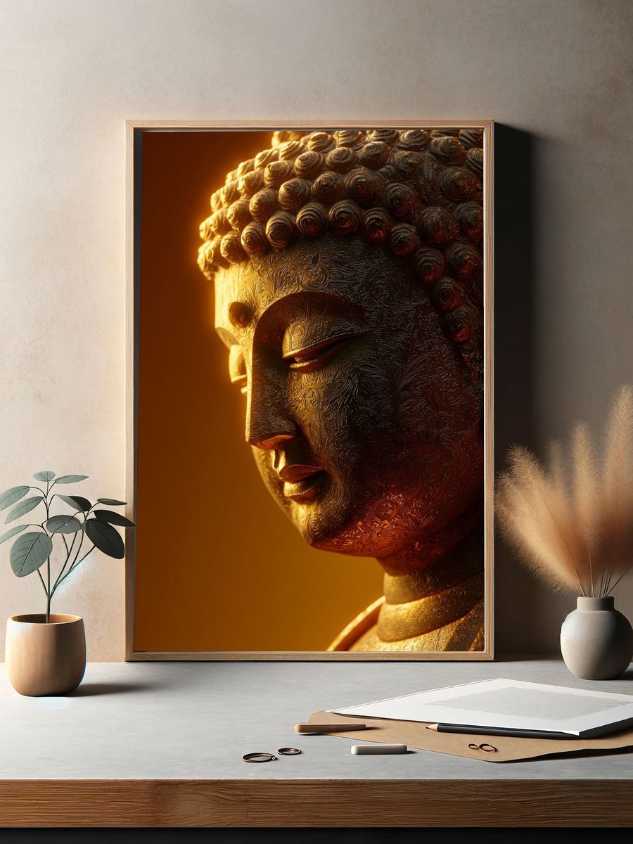 Golden Buddha Portrait Print. — room view 2