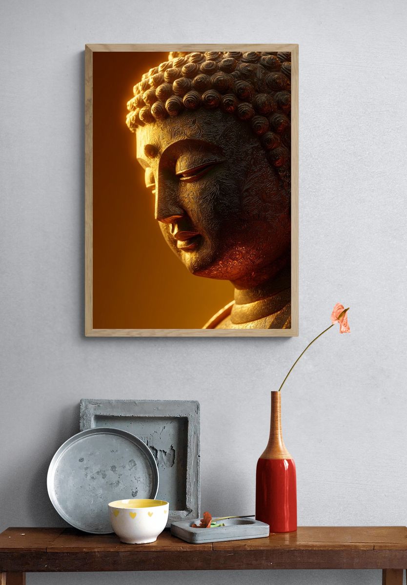 Golden Buddha Portrait Print. — room view 3