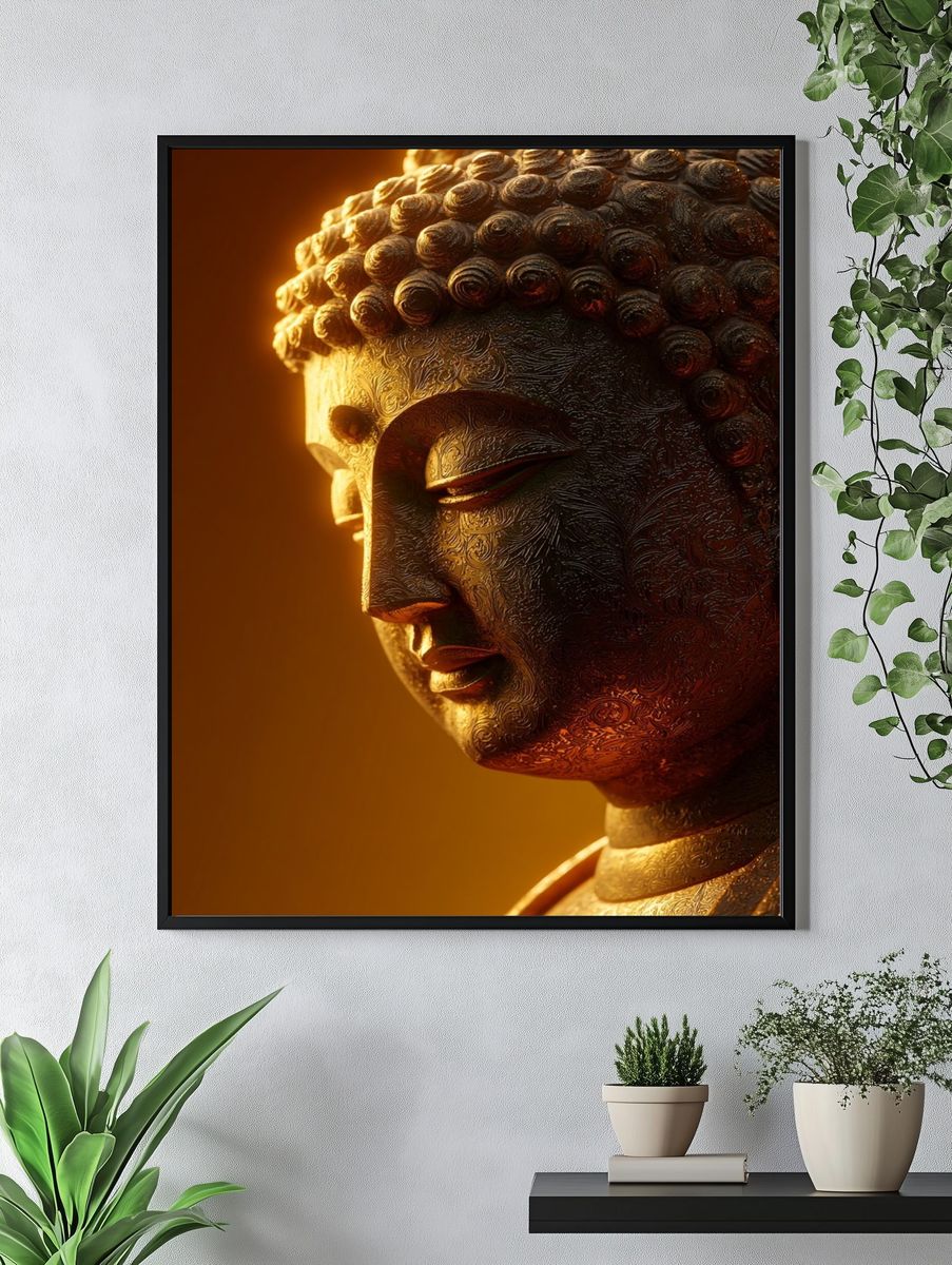 Golden Buddha Portrait Print. — room view 4