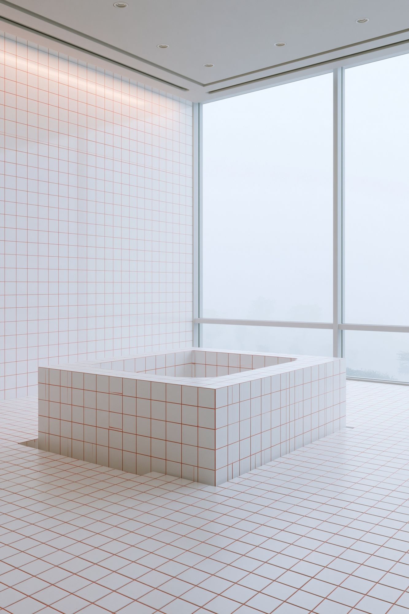 Minimalist Tiled Bath Interior Poster. poster detail
