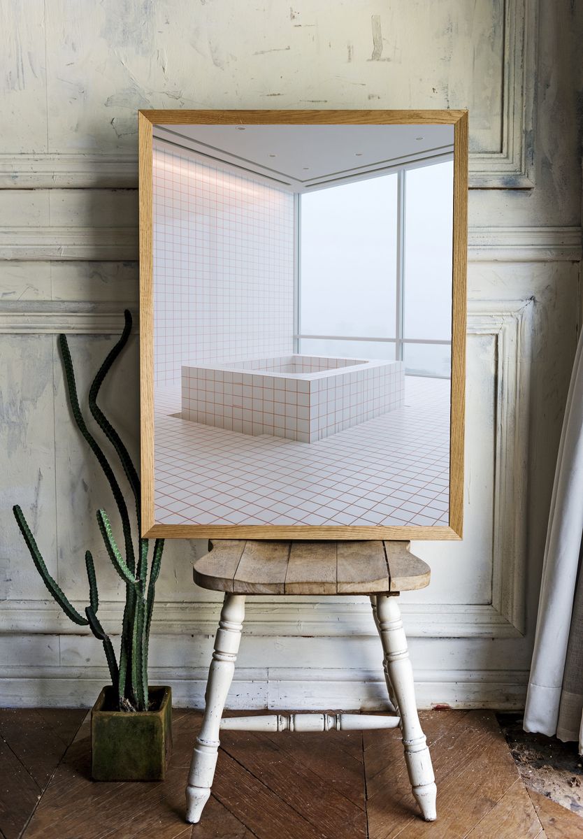 Minimalist Tiled Bath Interior Poster. — room view 1