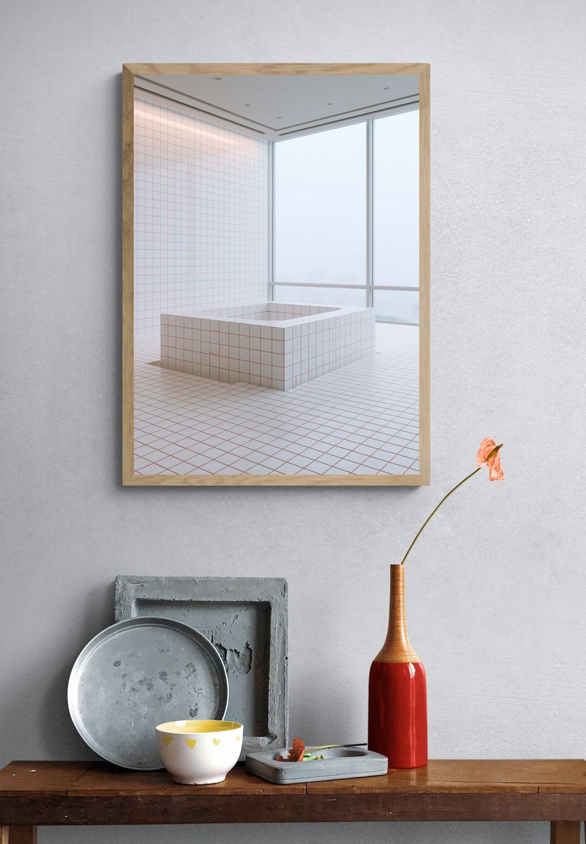 Minimalist Tiled Bath Interior Poster. — room view 3