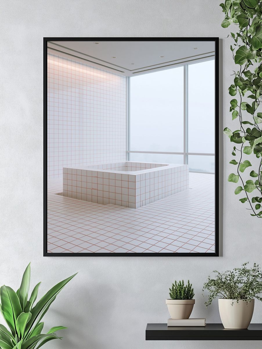 Minimalist Tiled Bath Interior Poster. — room view 4