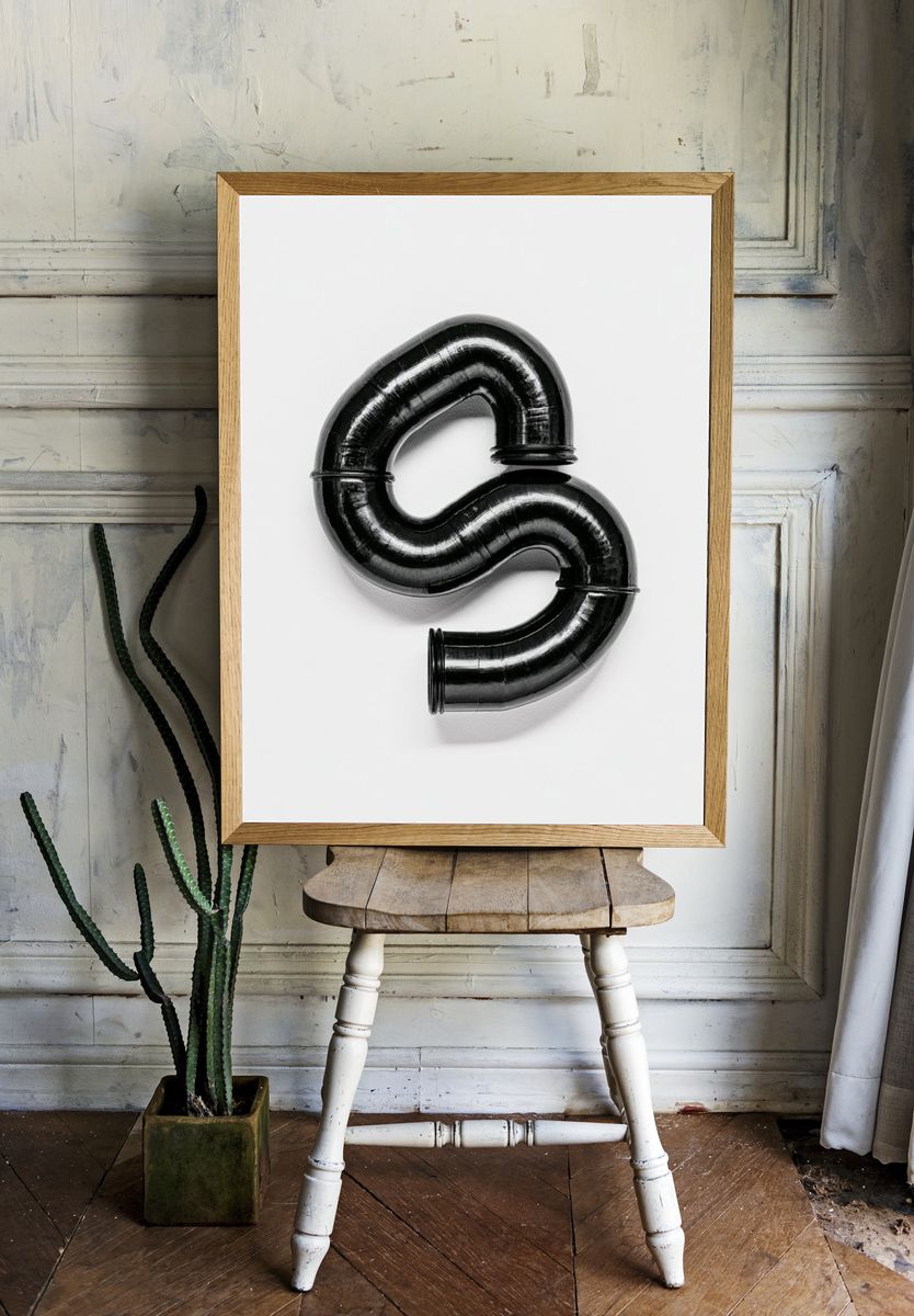 Black Pipe Sculpture Minimalist Print. — room view 1