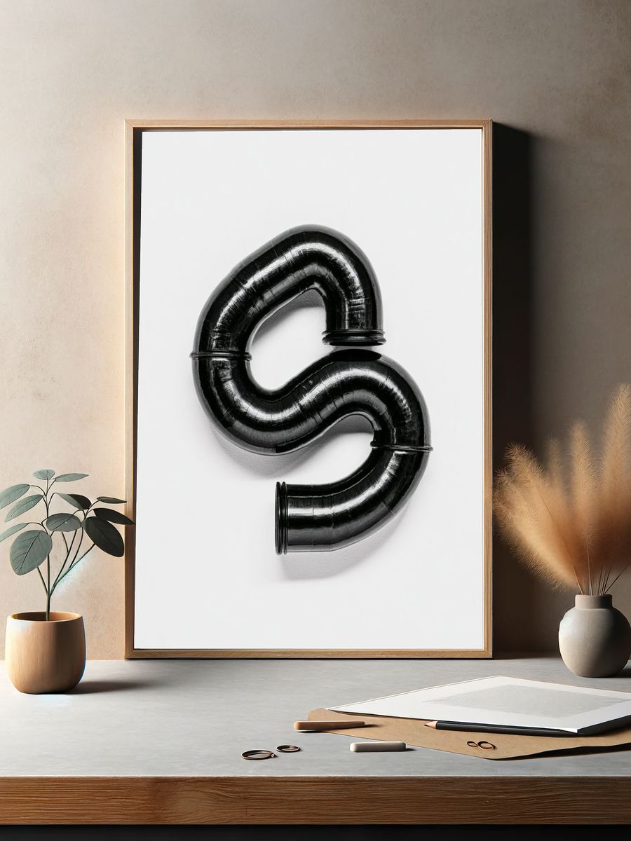 Black Pipe Sculpture Minimalist Print. — room view 2
