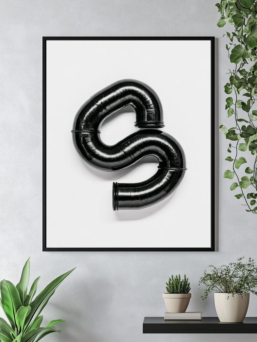 Black Pipe Sculpture Minimalist Print. — room view 4