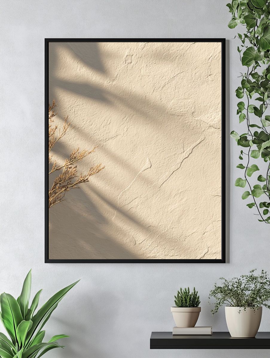 Sunlit Neutral Wall Texture Print. — room view 4
