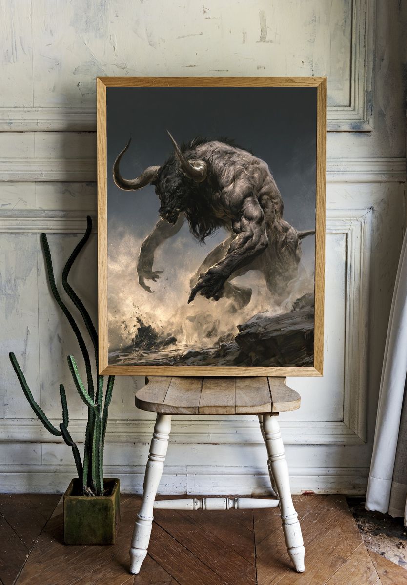 Charging Minotaur Fantasy Print. room preview