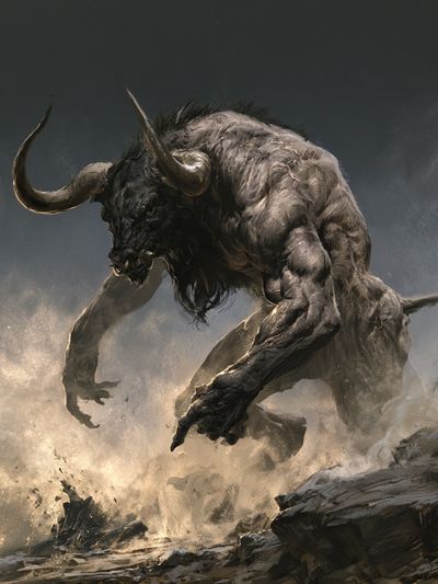 Charging Minotaur Fantasy Print. poster