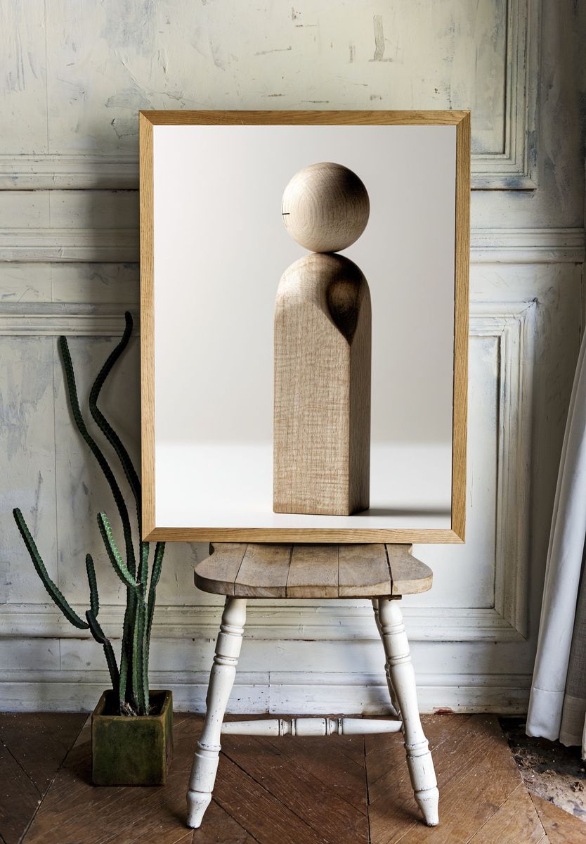 Wooden Figure Minimalist Print. — room view 1