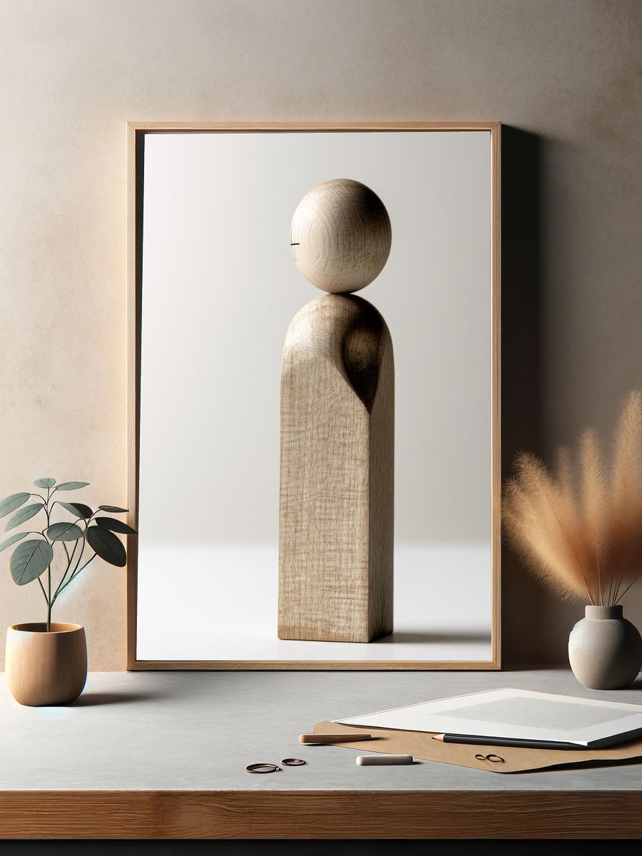 Wooden Figure Minimalist Print. — room view 2