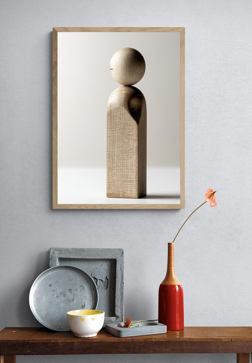 Wooden Figure Minimalist Print. — room view 3