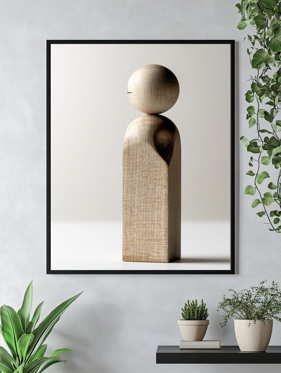 Wooden Figure Minimalist Print. — room view 4