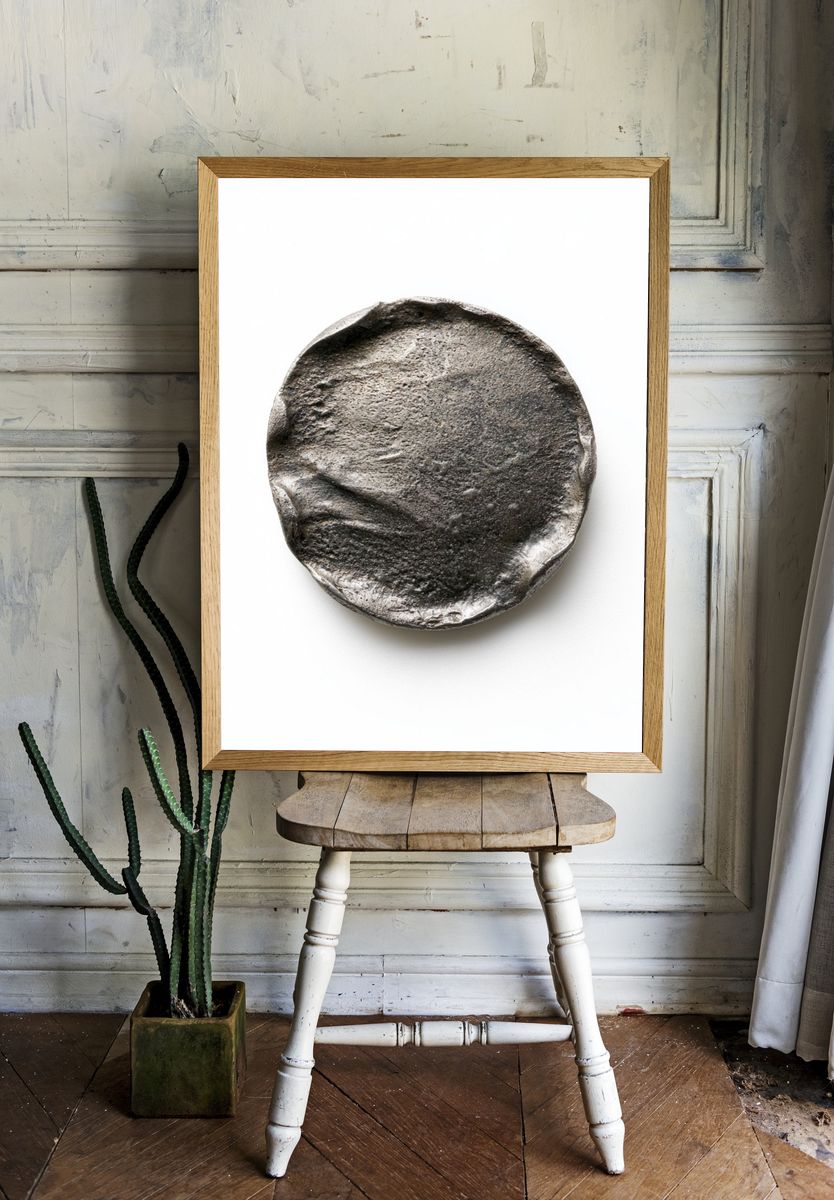 Textured Stone Disc Minimalist Print. room preview