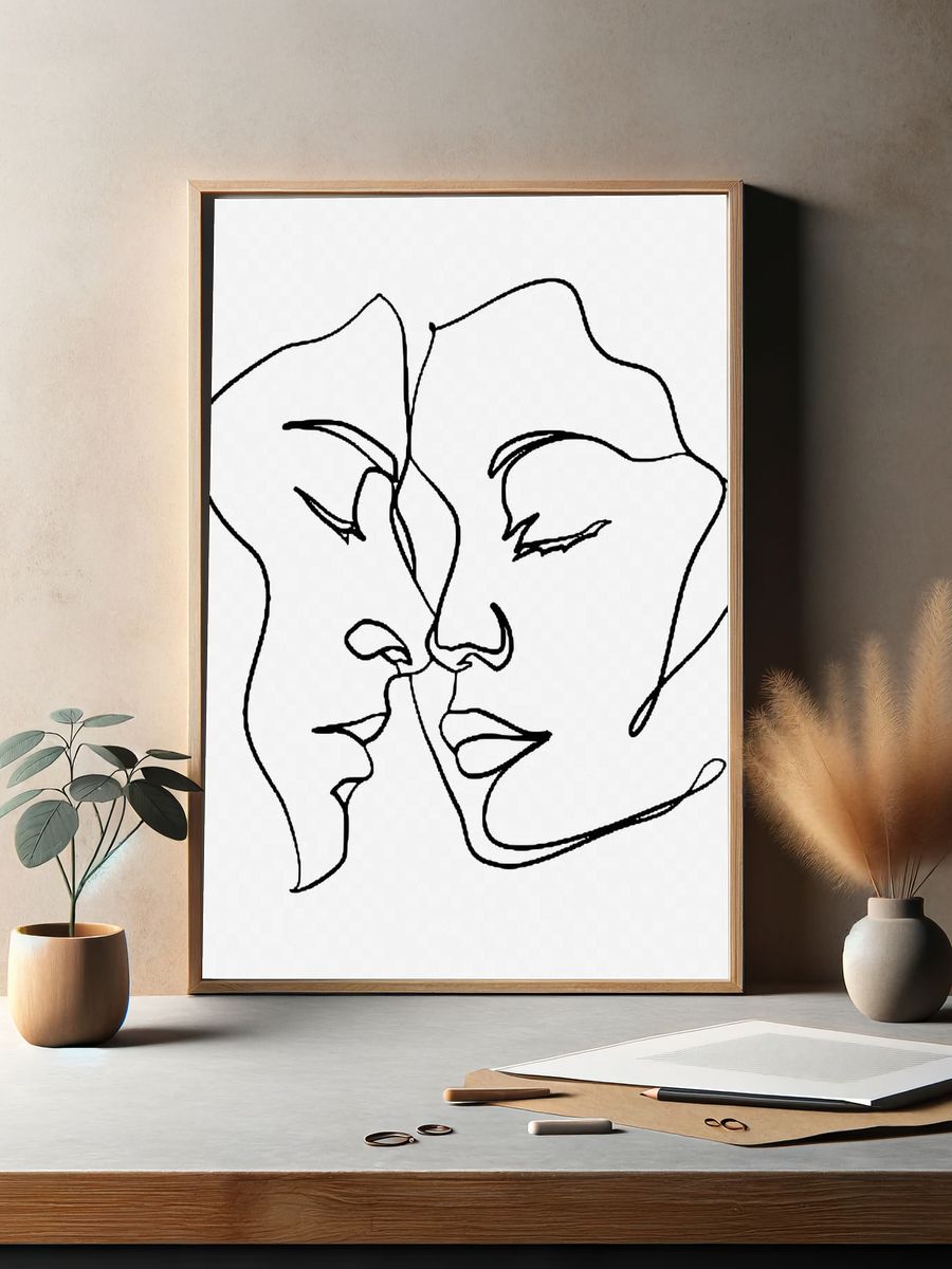 Monoline couple, hand drawn illustration. — room view 2