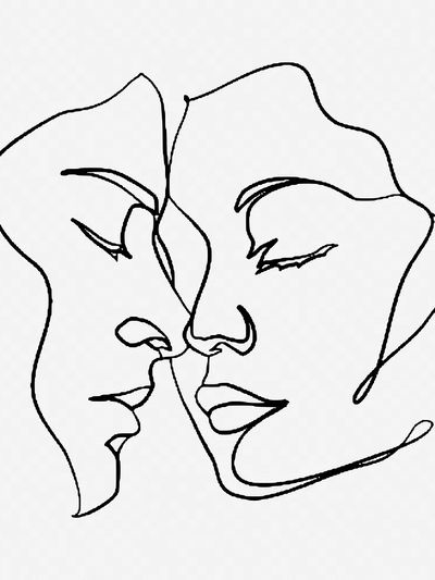 Monoline couple, hand drawn illustration.