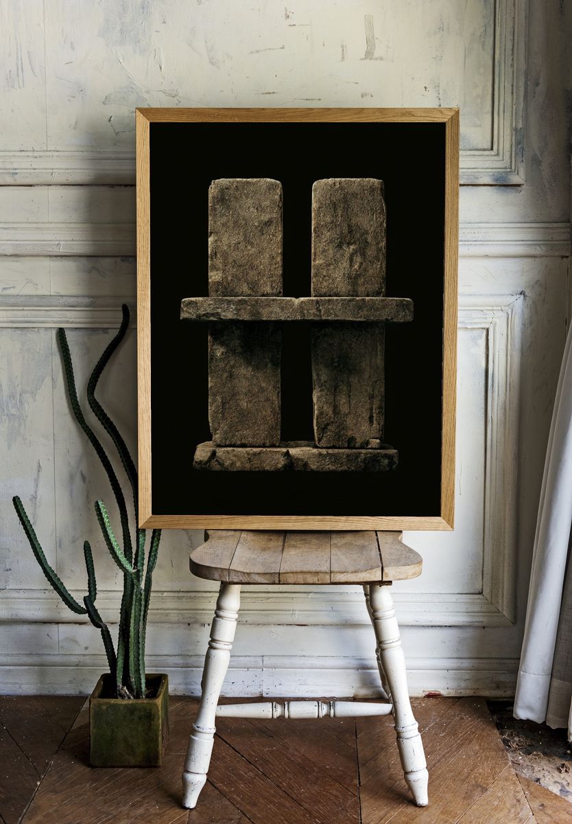 Stone Totem Minimalist Print. room preview