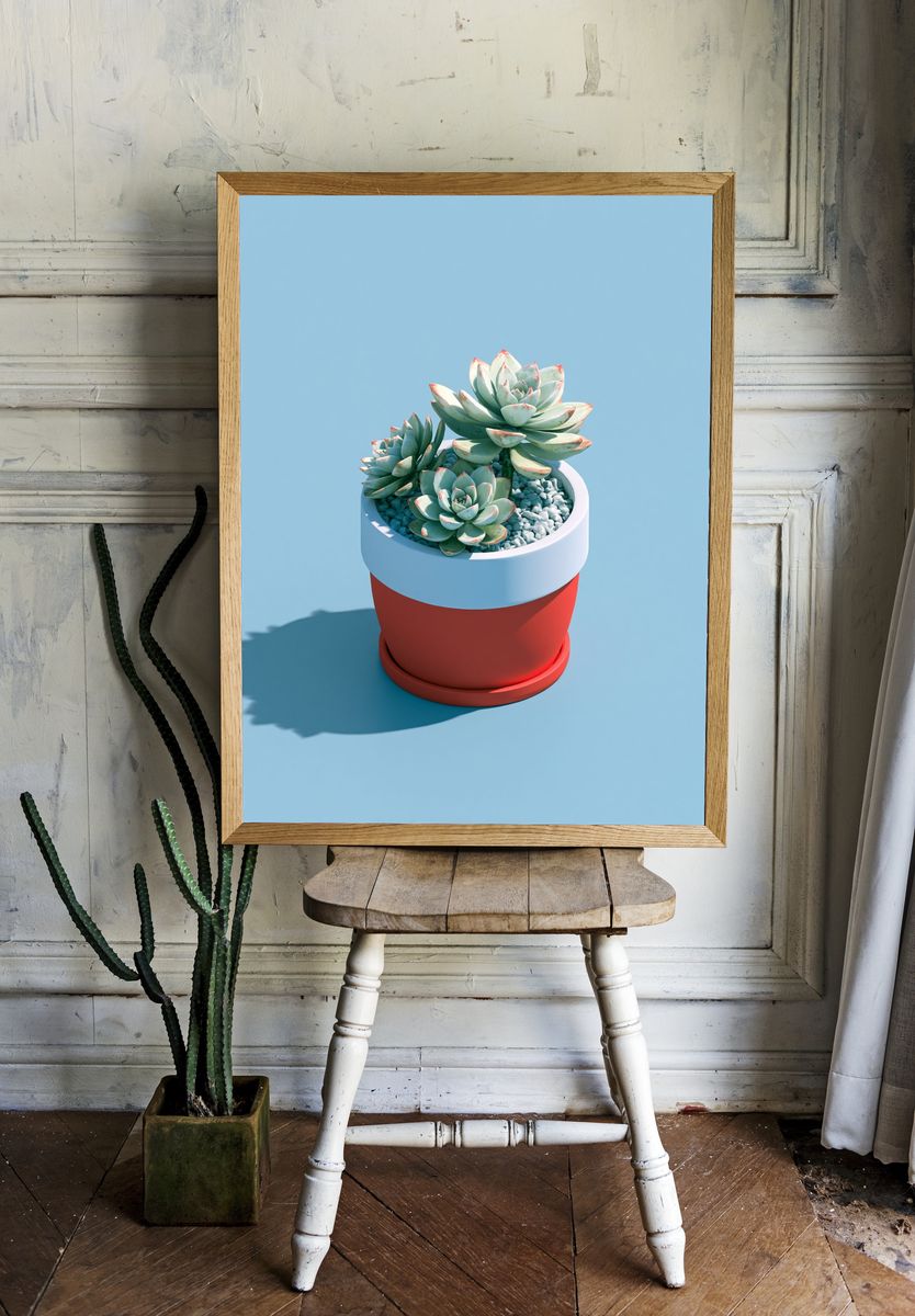 Succulent Pot Minimalist Print. — room view 1