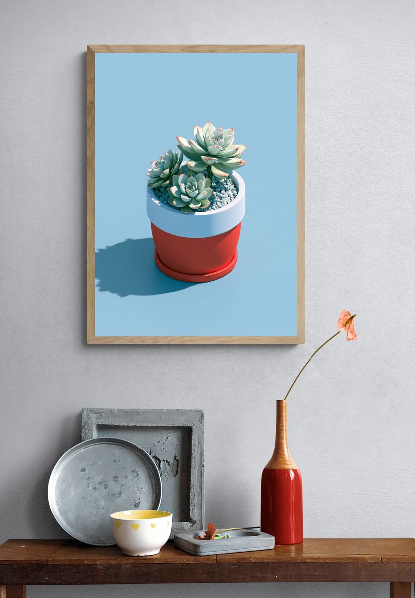 Succulent Pot Minimalist Print. — room view 3