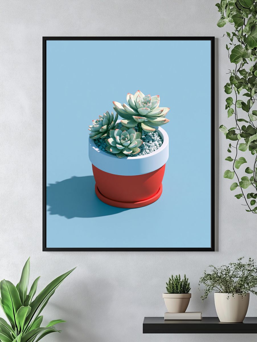 Succulent Pot Minimalist Print. — room view 4