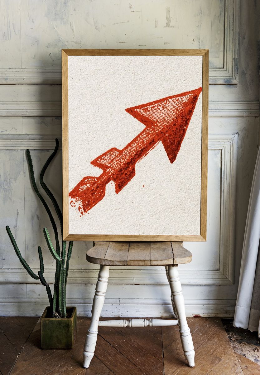 Red Arrow Minimalist Print. room preview