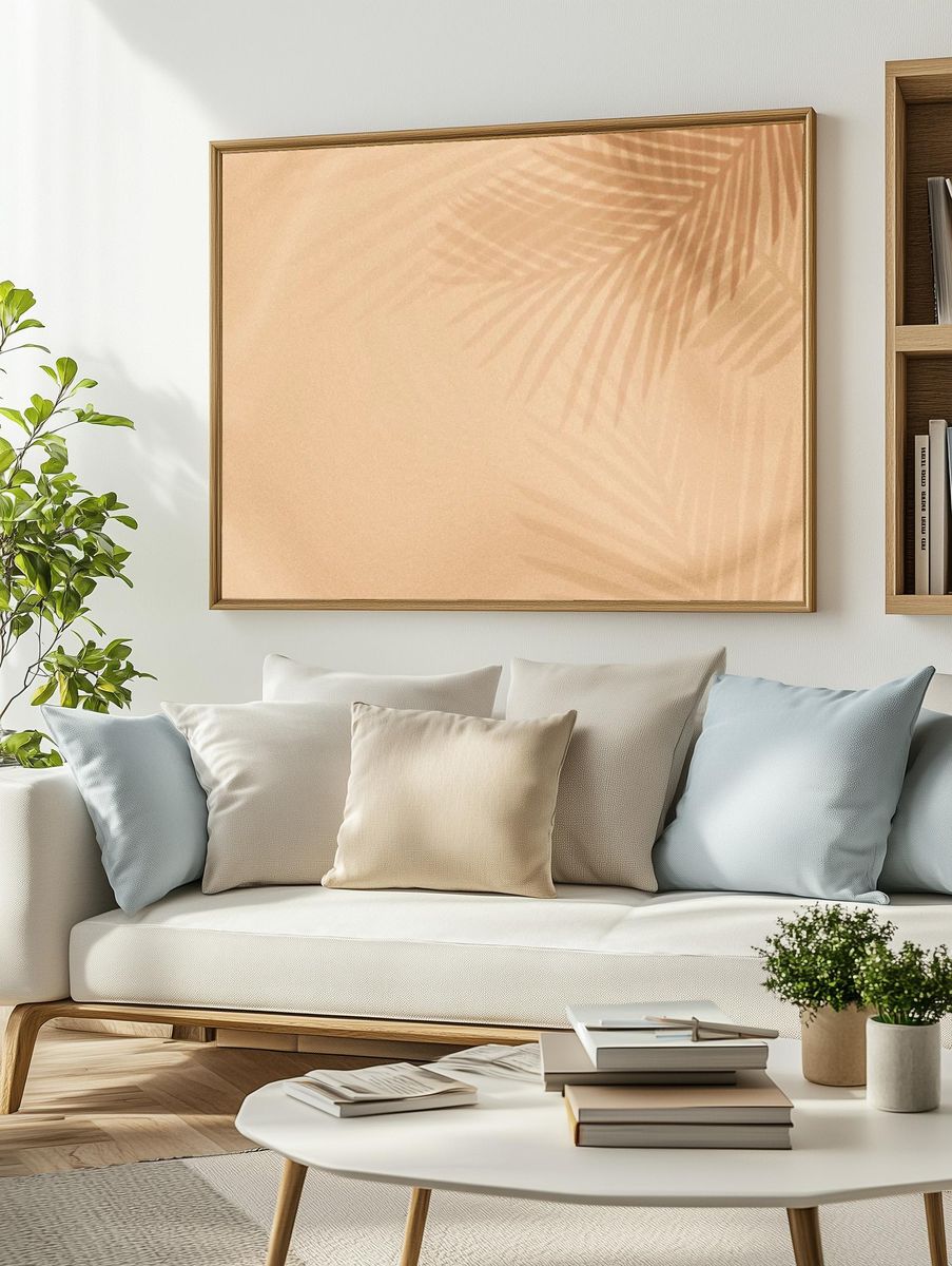 Palm leaves shadow beige background. — room view 2