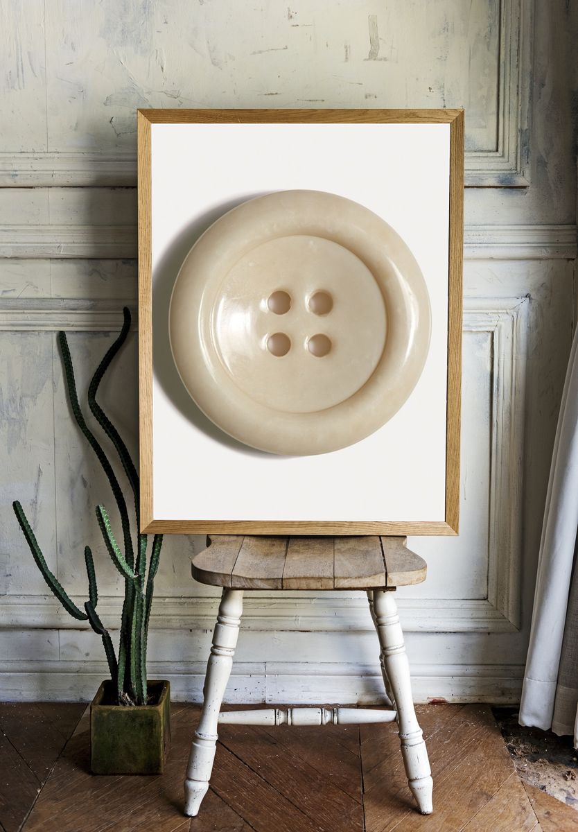 Minimal Beige Button Print. room preview