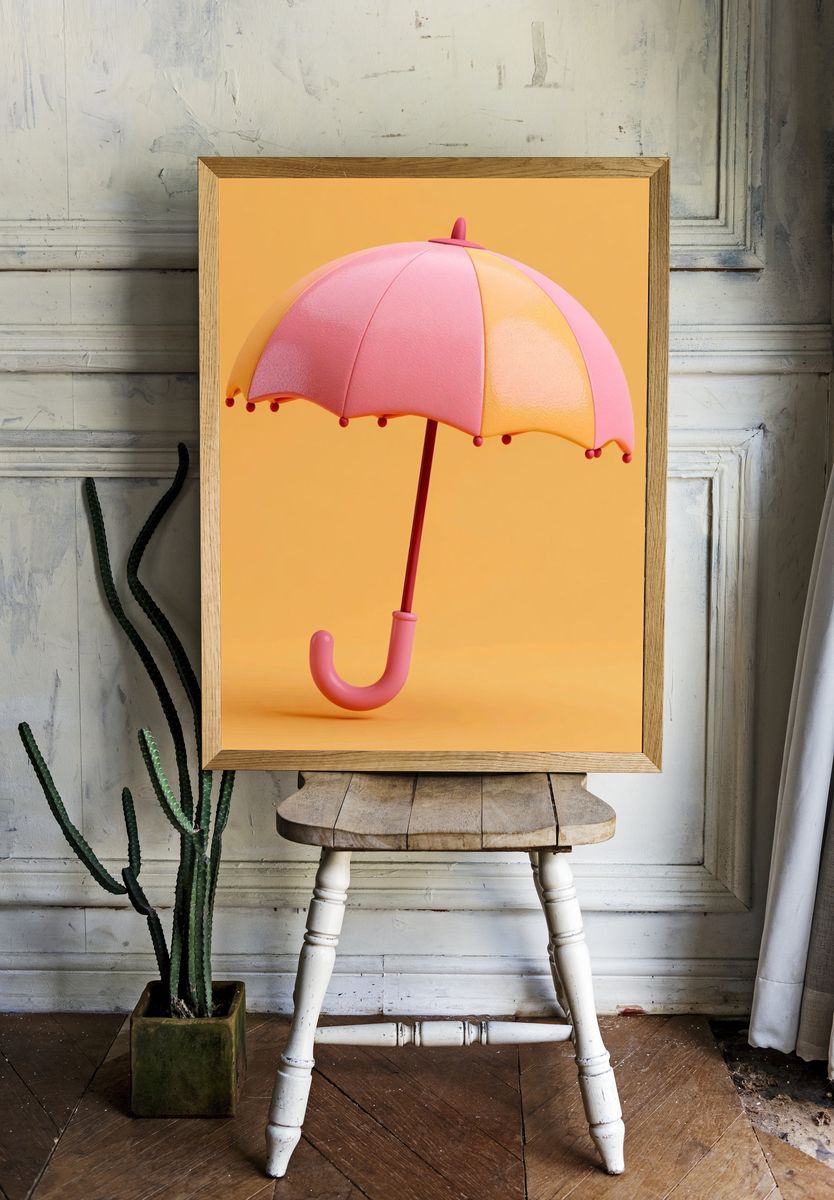 Pink Umbrella Minimalist Poster. room preview