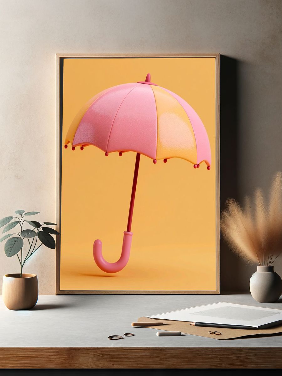 Pink Umbrella Minimalist Poster. — room view 2