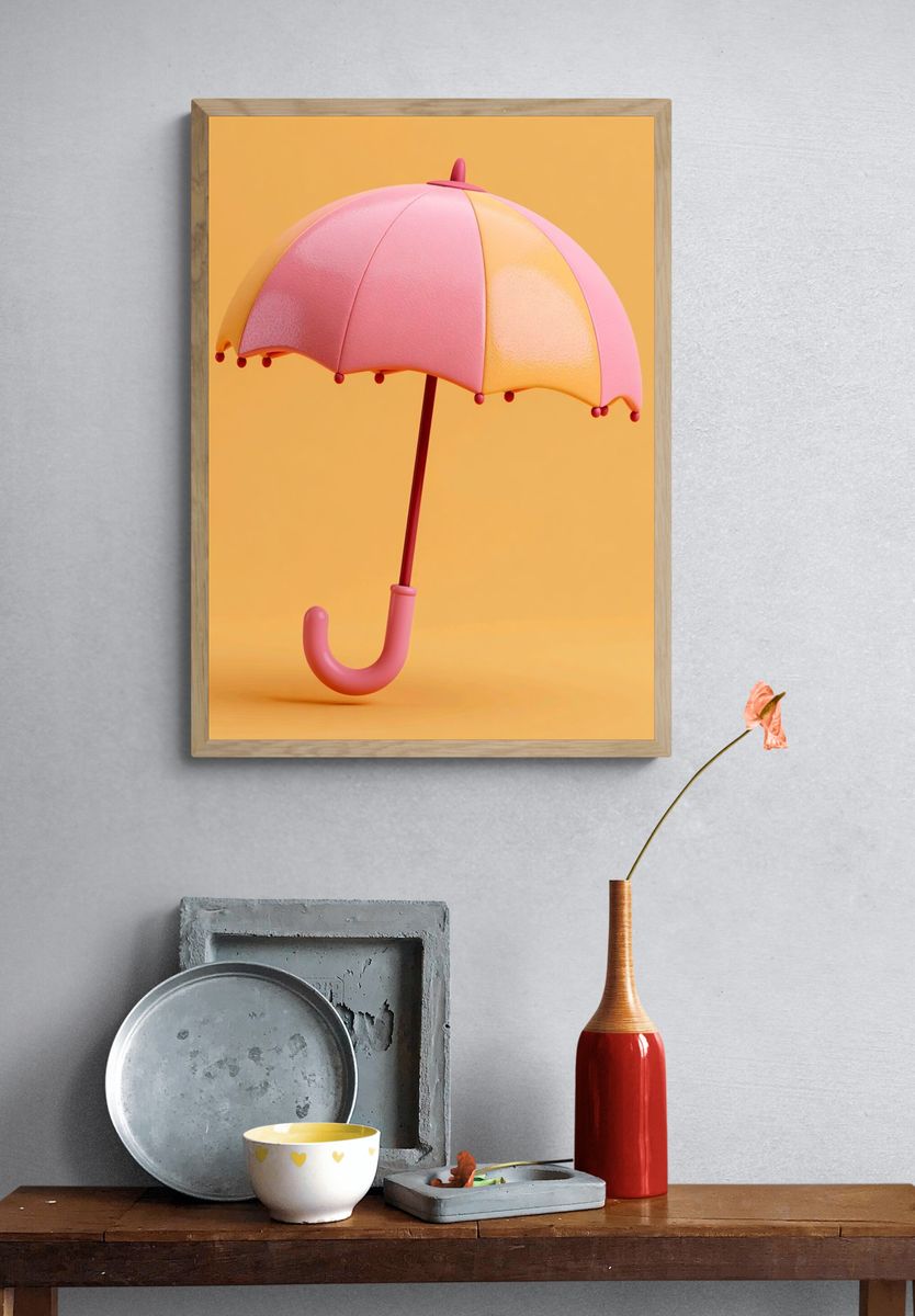 Pink Umbrella Minimalist Poster. — room view 3