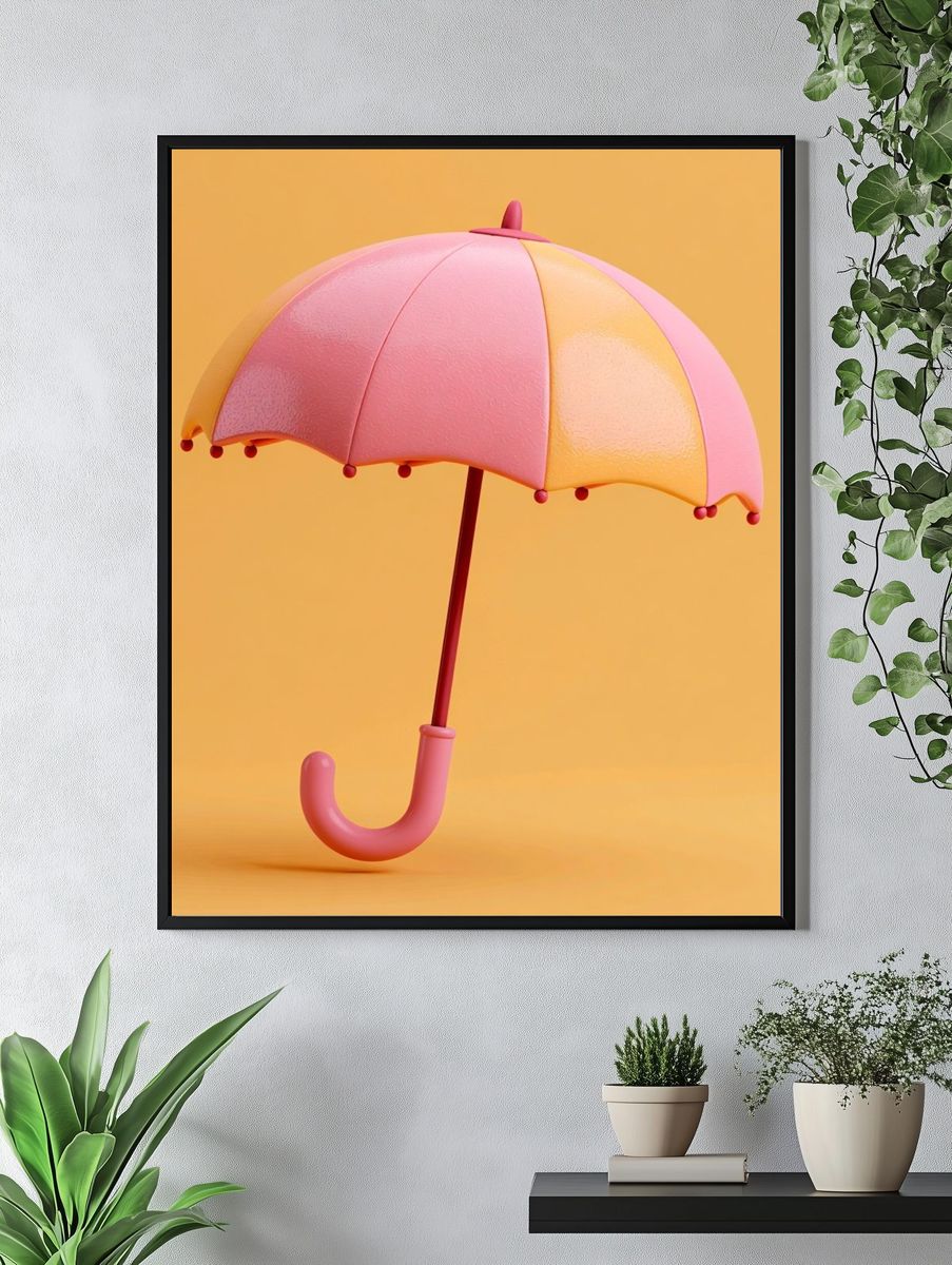 Pink Umbrella Minimalist Poster. — room view 4