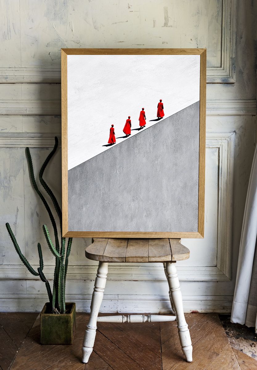 Red Cloaked Figures Minimalist Print. — room view 1