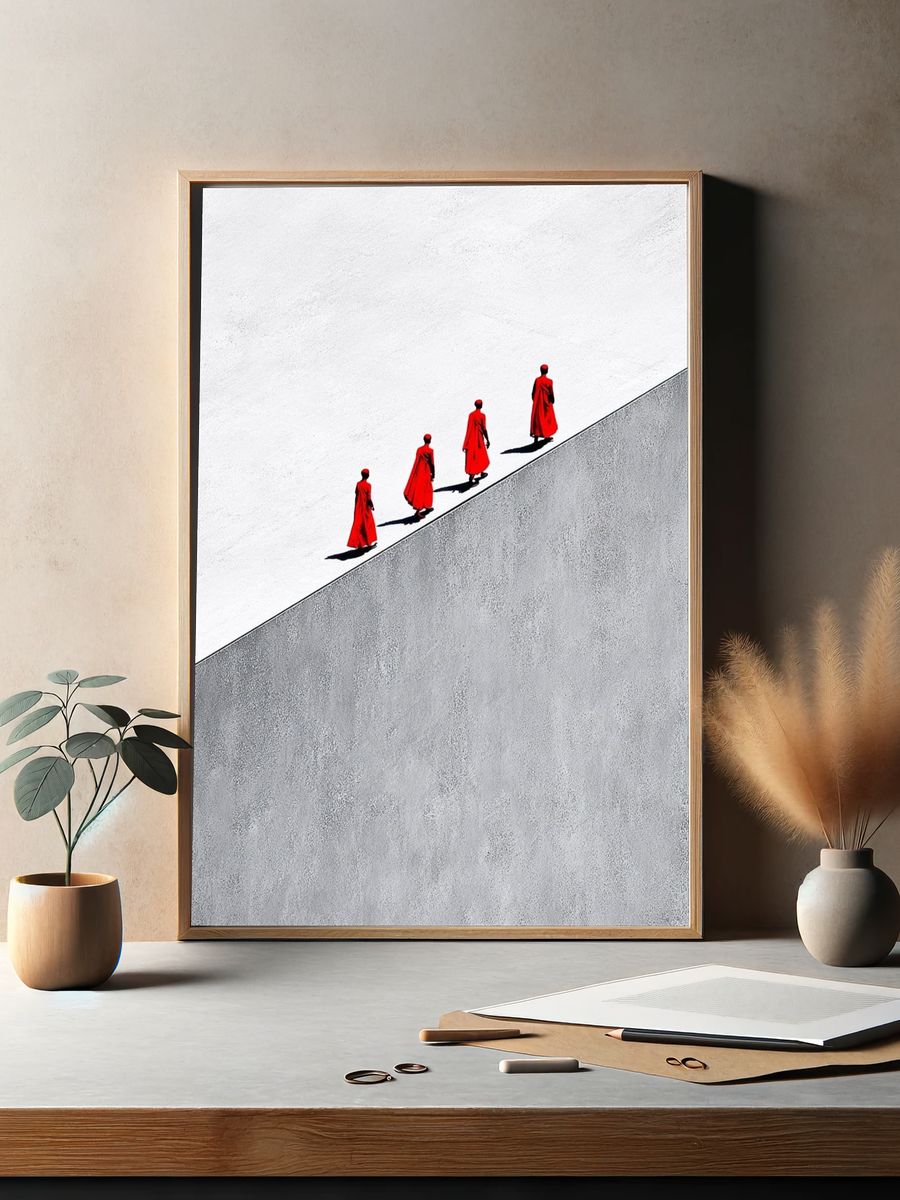 Red Cloaked Figures Minimalist Print. — room view 2