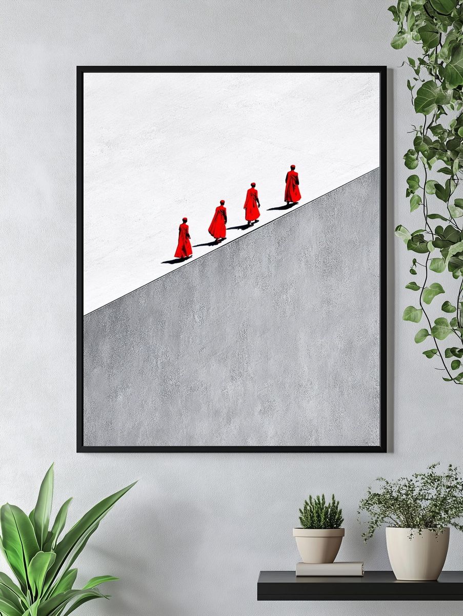 Red Cloaked Figures Minimalist Print. — room view 4