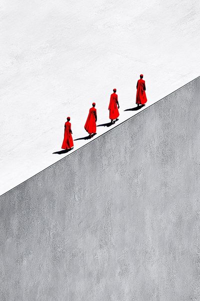 Red Cloaked Figures Minimalist Print.