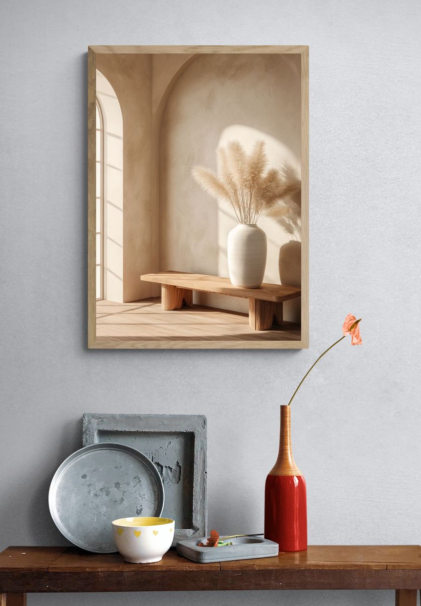 Minimalist Interior with Pampas Grass — Art Print. — room view 3