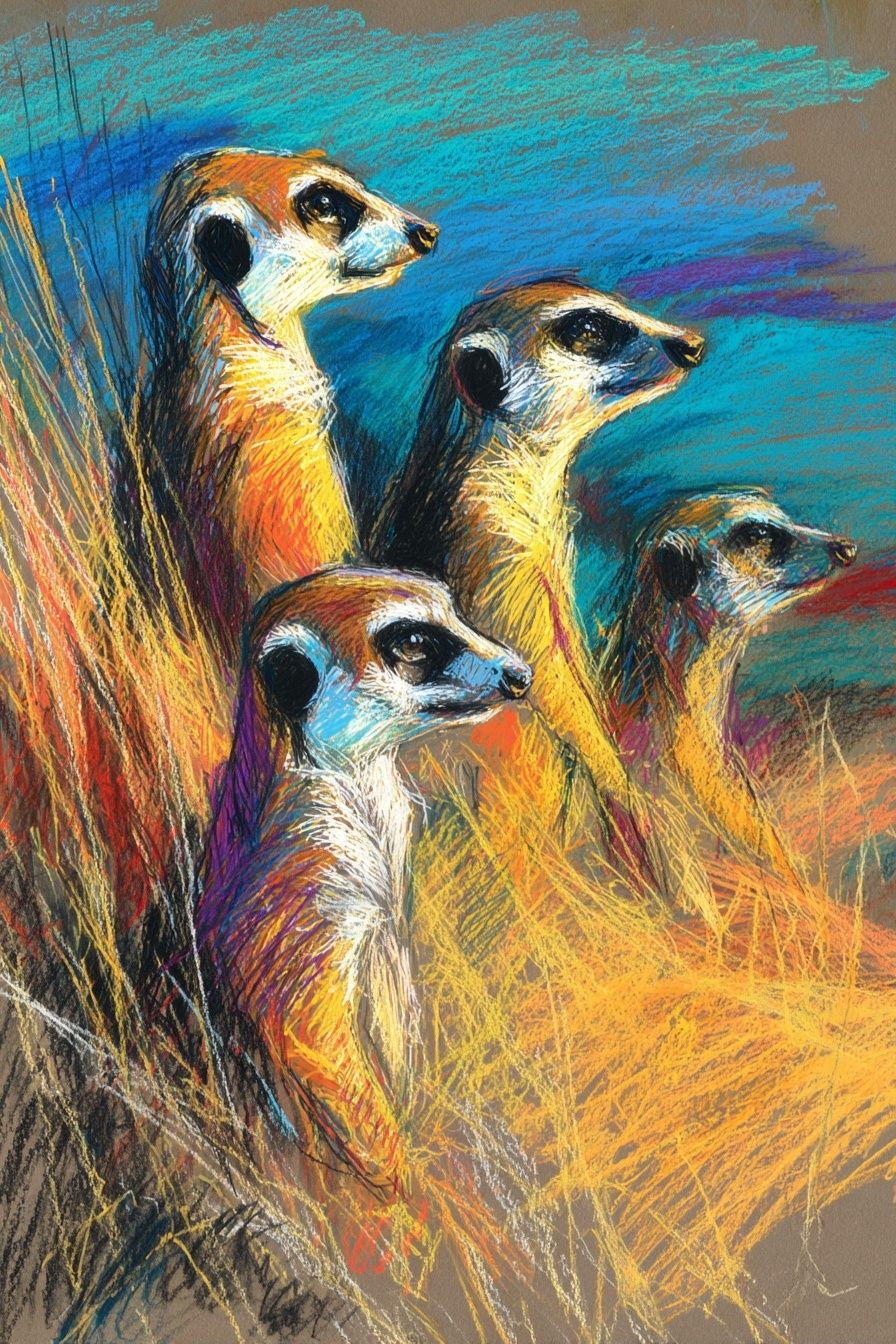 Meerkats in Colorful Landscape Poster. poster — animals art