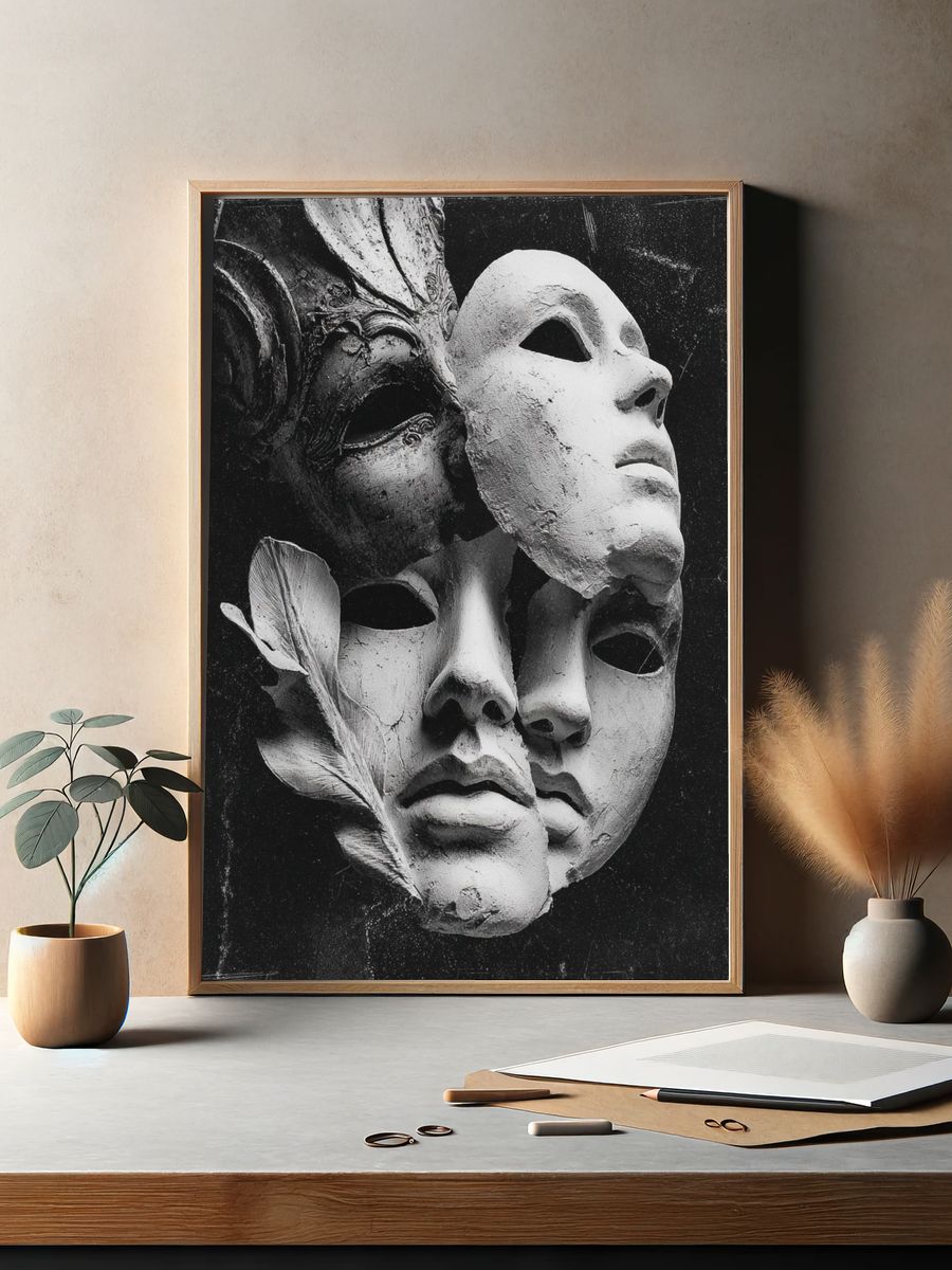 Abstract Mask Art Poster. — room view 2