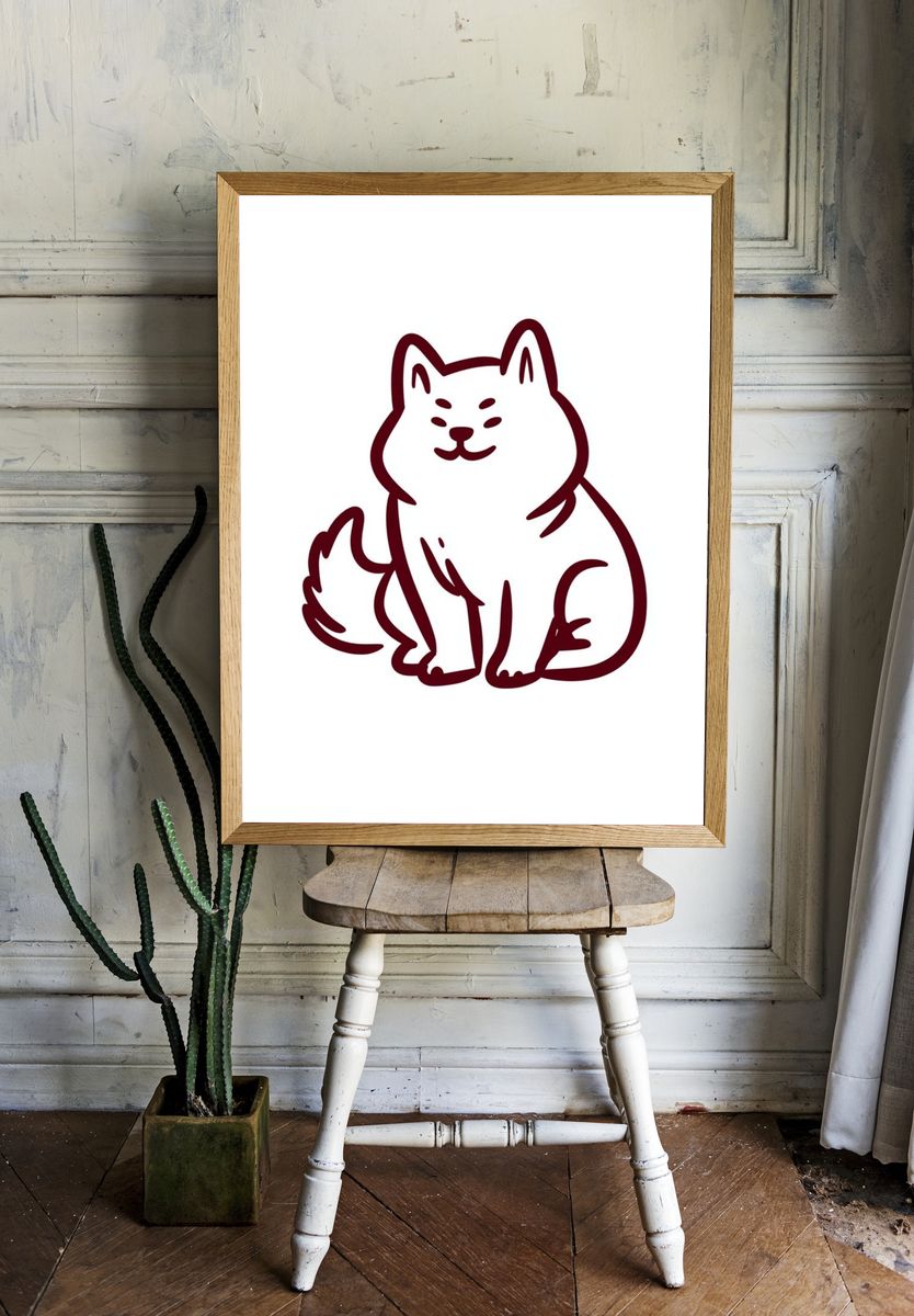 Cute Cat Line Art Poster. — room view 1