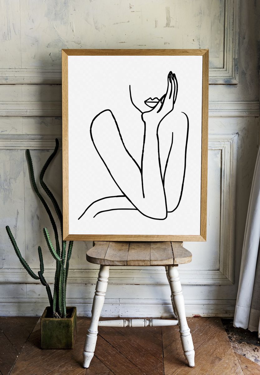 Line art woman, hand drawn. room preview