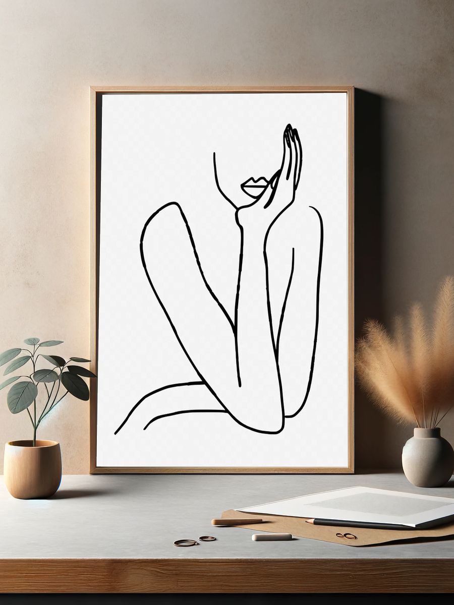Line art woman, hand drawn. — room view 2