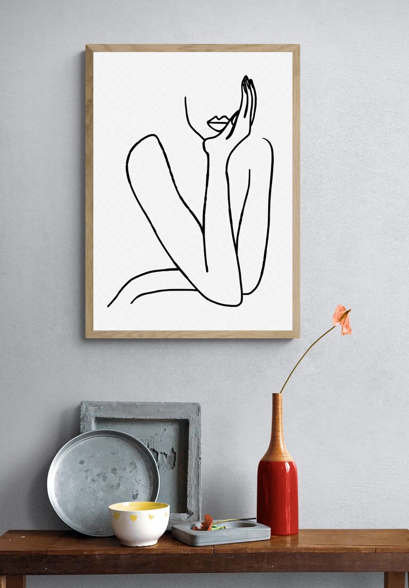 Line art woman, hand drawn. — room view 3