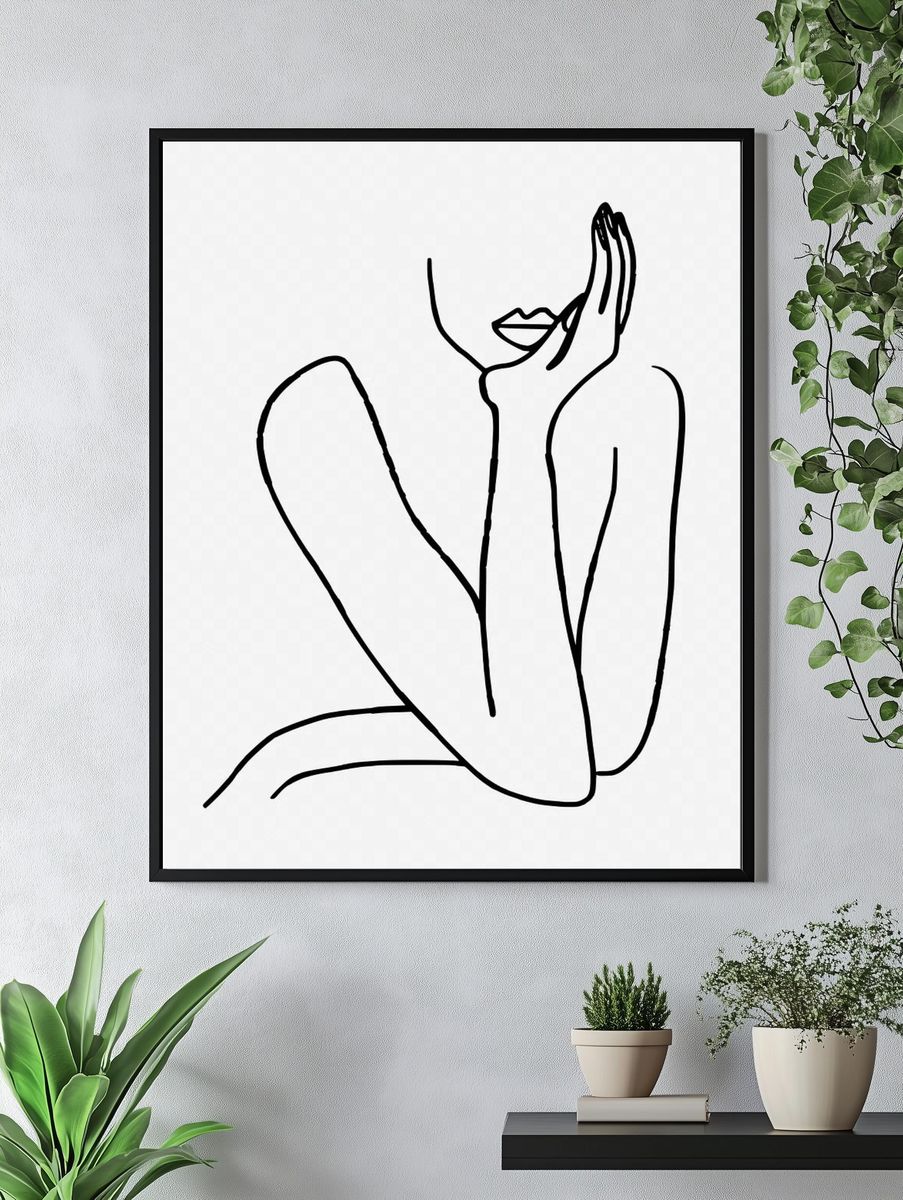 Line art woman, hand drawn. — room view 4