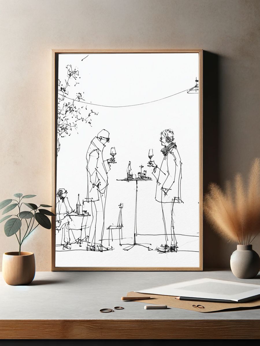 Cafe Sketch Line Art Poster. — room view 2