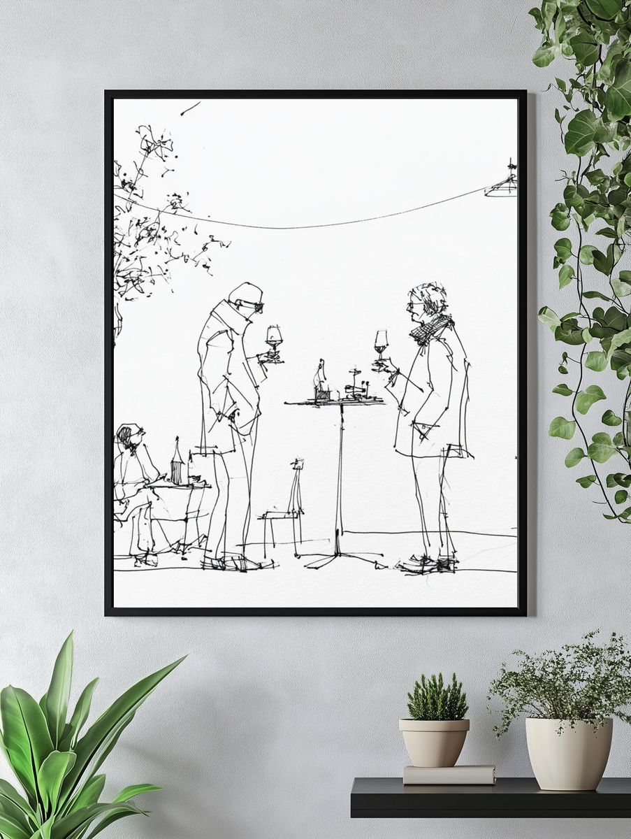 Cafe Sketch Line Art Poster. — room view 4