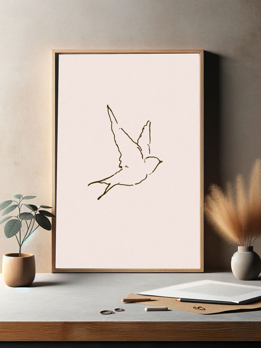 Flying Bird Line Art Poster. — room view 2