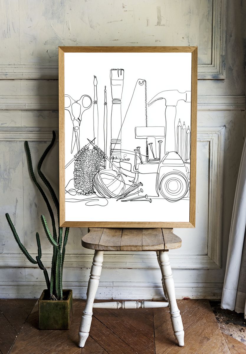 Craft Tools Line Art Poster. room preview
