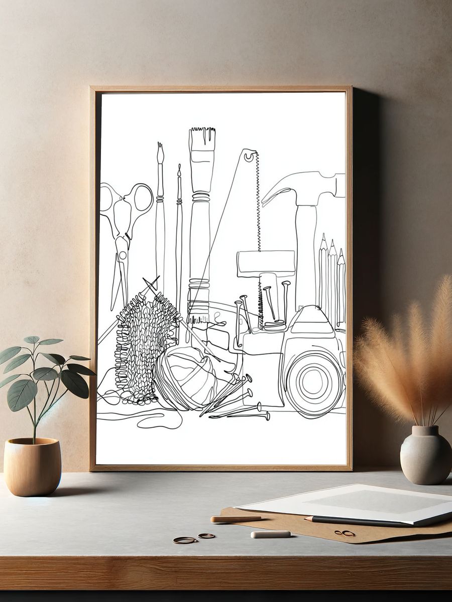Craft Tools Line Art Poster. — room view 2